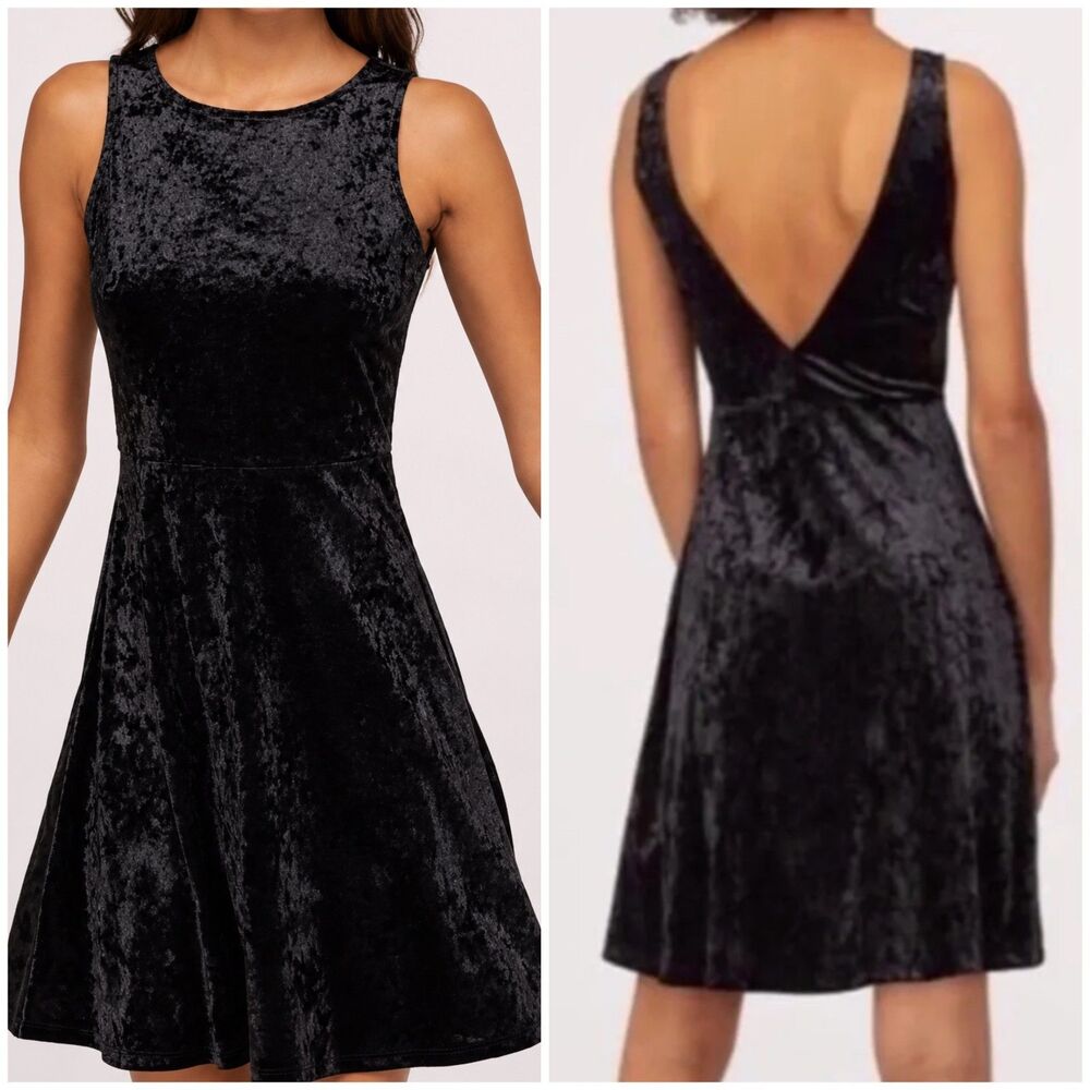H&M Divided Velour Skater Dress Womens 12 Black Sleeveless Open Back Mini Goth